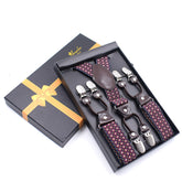 Men's Dual Clip Y Back  Burgundy Check High Quality Premium Suspenders - Amedeo Exclusive